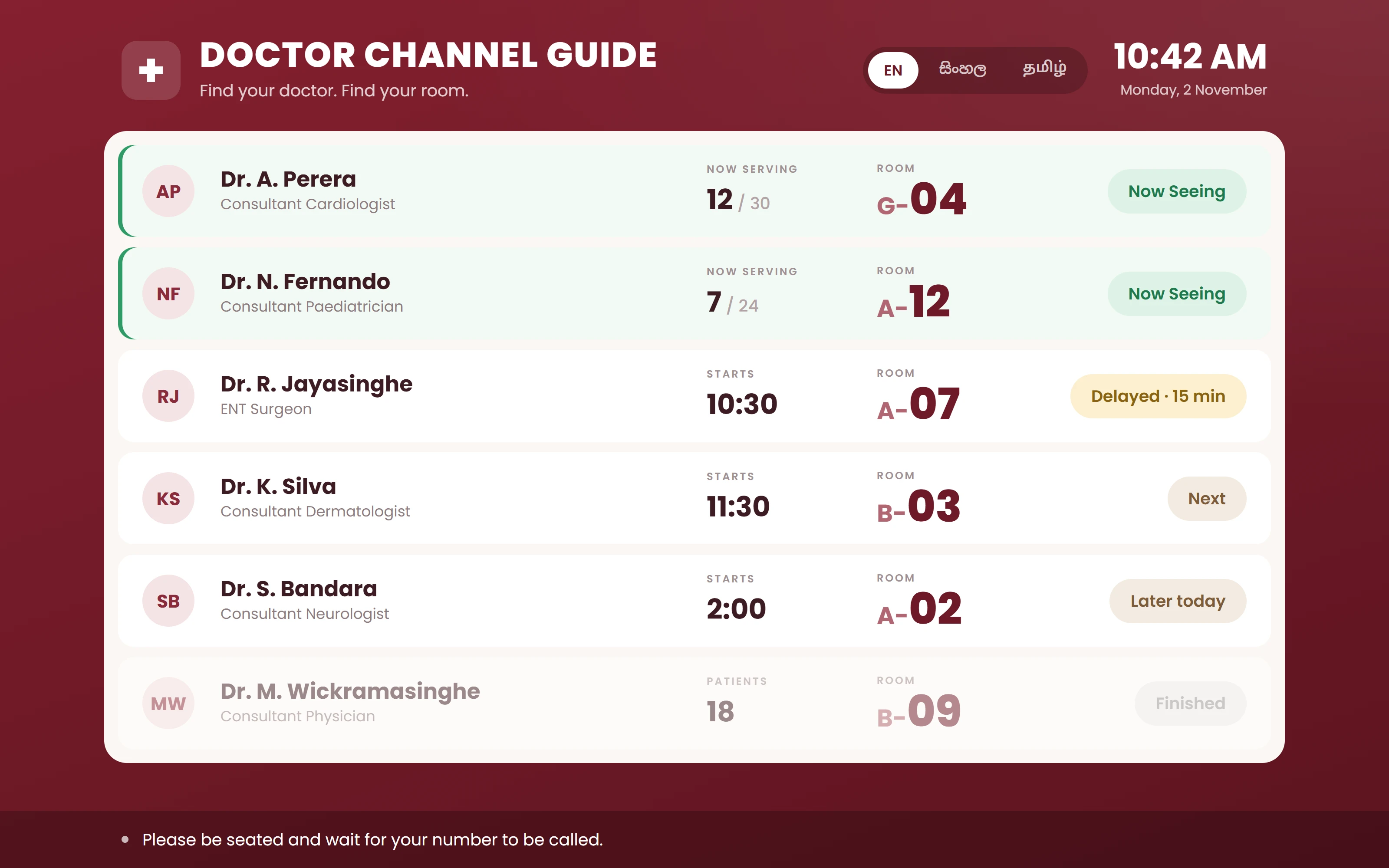 Hospital Channelling Display System — preview of the interface
